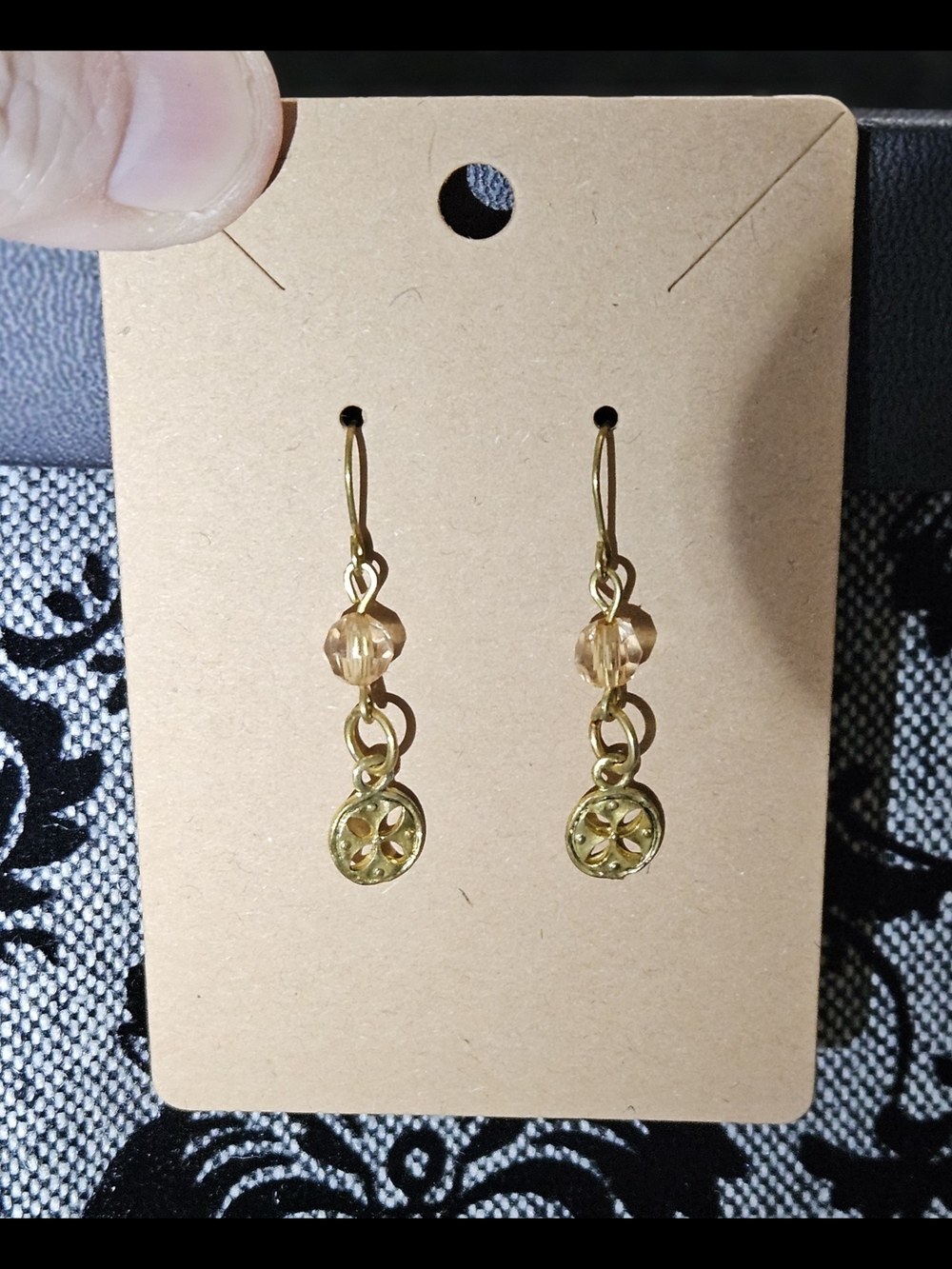 Gold and Champagne Dangle Sand dollar Earrings